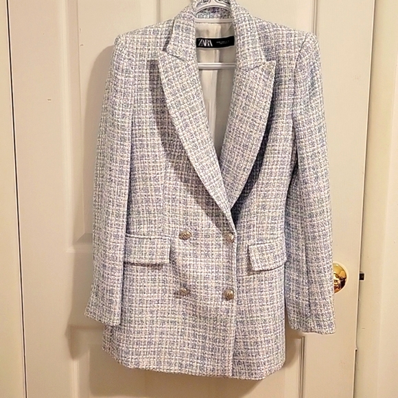 Zara Jackets & Blazers - ZARA tweed light blue blazer